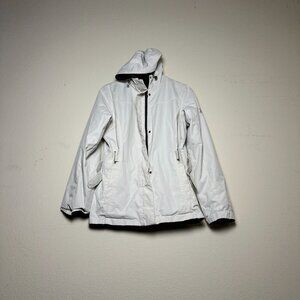 ZeroXposure Faux Fur Lined Rain Jacket Hoodie Windbreaker L White Gorp Ski Hike